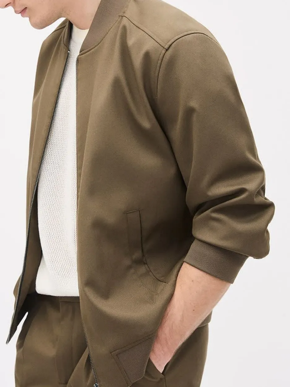 Olive Green Casual-Style Bomber Jacket