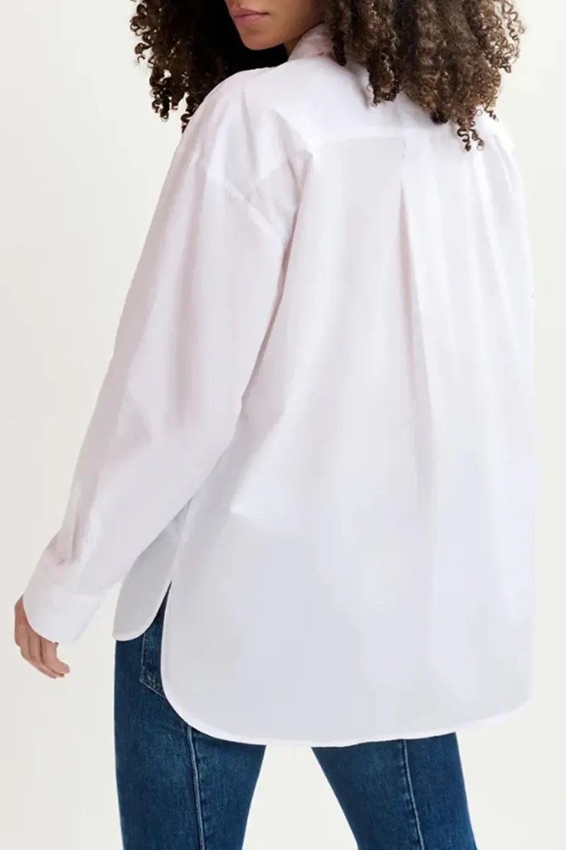 Contrast Trimmed Pocketed White Shirts