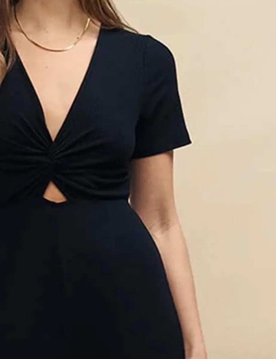 Black Short Sleeve V-Neck Jumpsuit