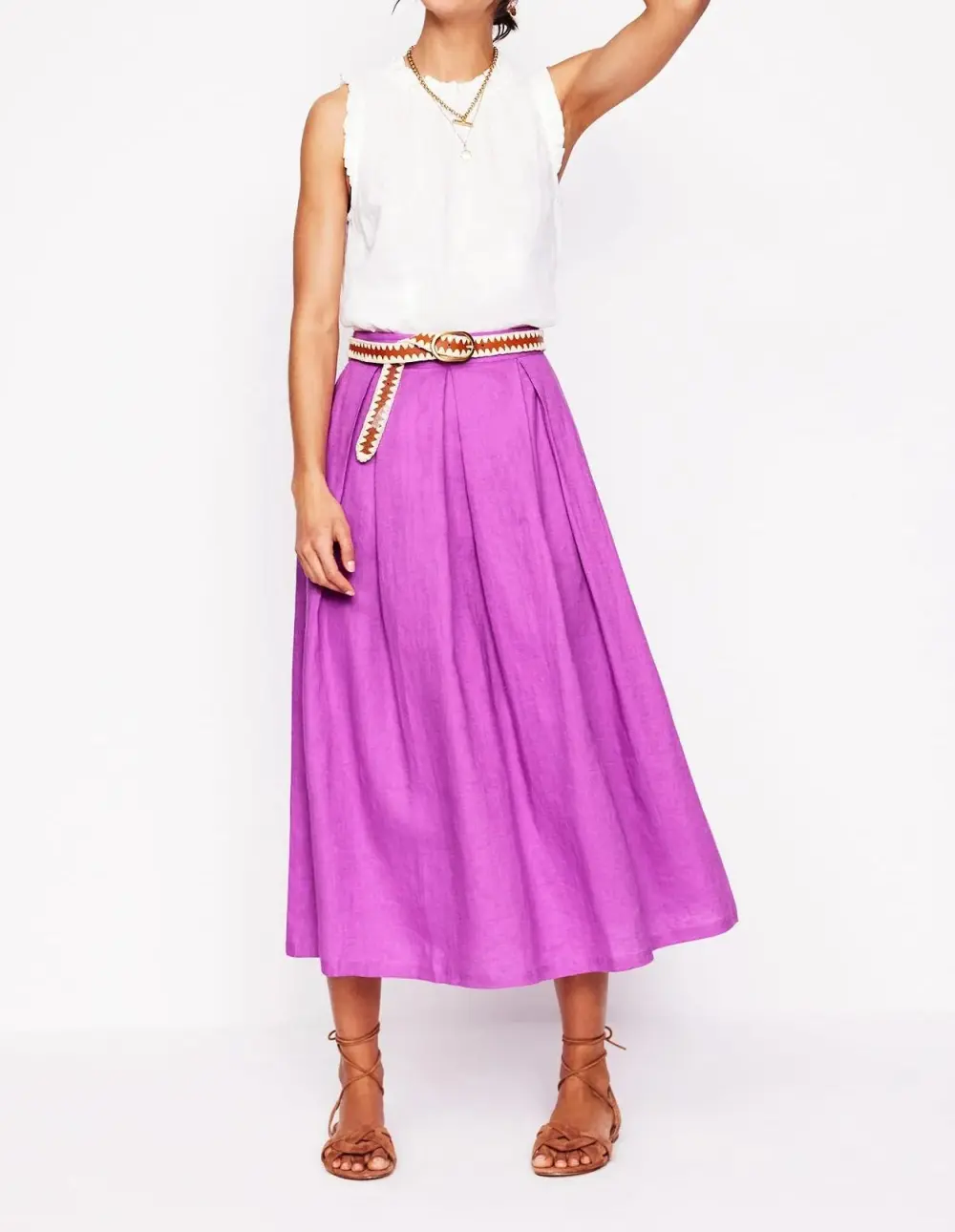 Foxglove Purple Verity Linen Midi Skirt