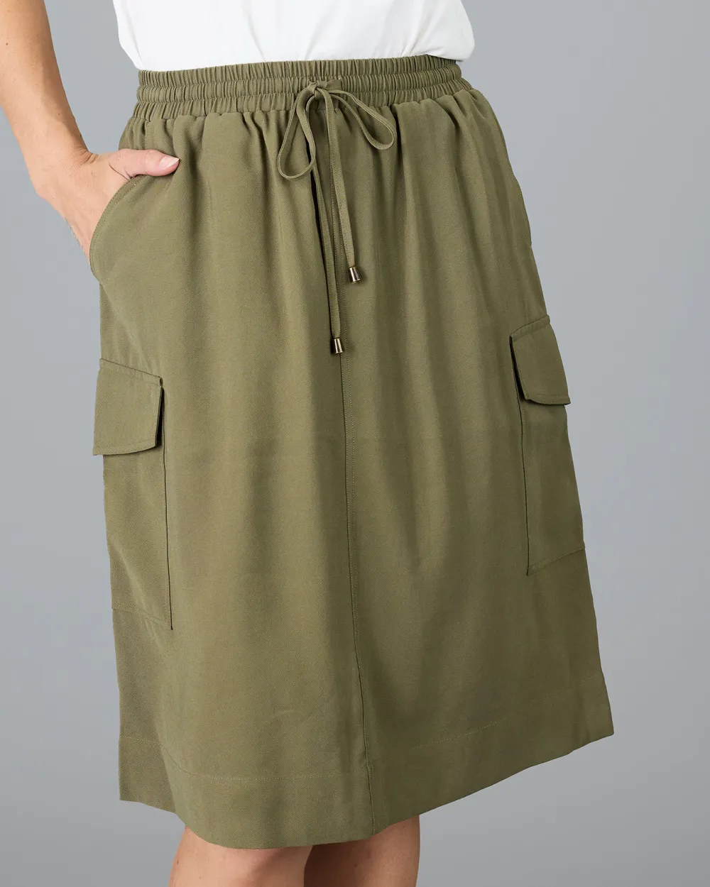 Burnt Olive Cargo Midi Skirt