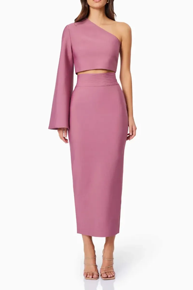 One Shoulder Flare Sleeve Two Piece Sets