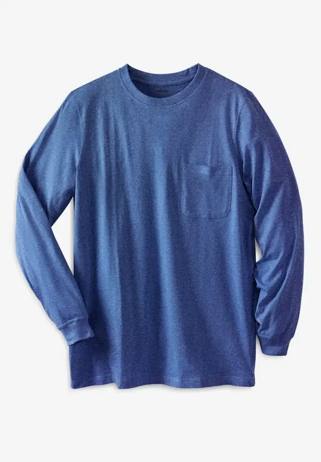 Shrink-Less™ Lightweight Long-Sleeve Crewneck Pocket T-Shirt
