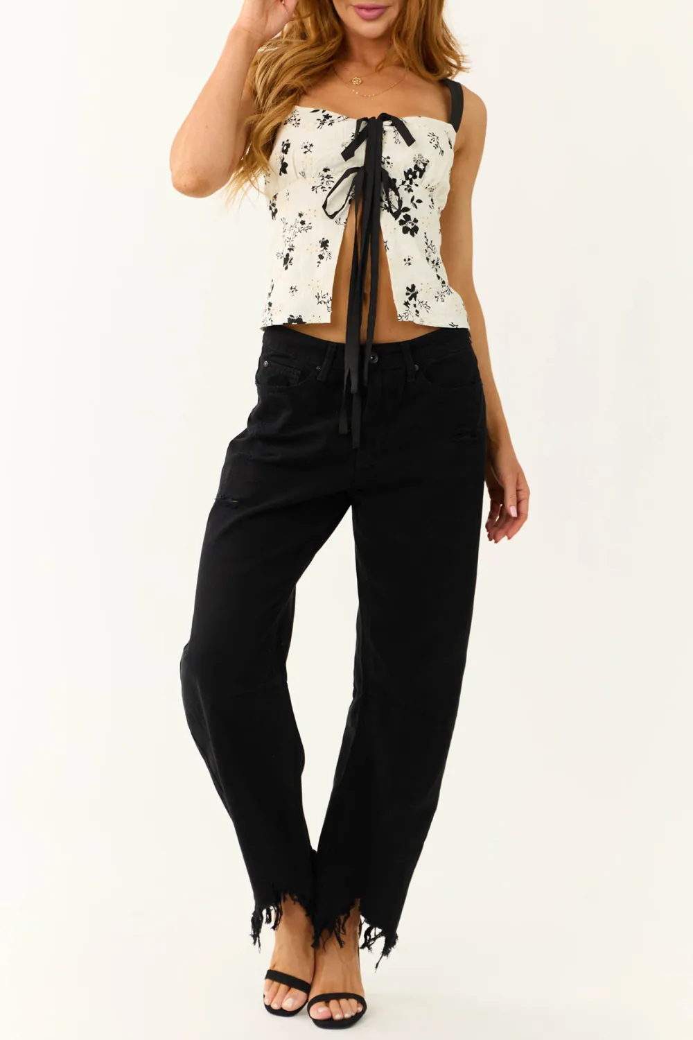 Black Wide Leg Fringed Jeans