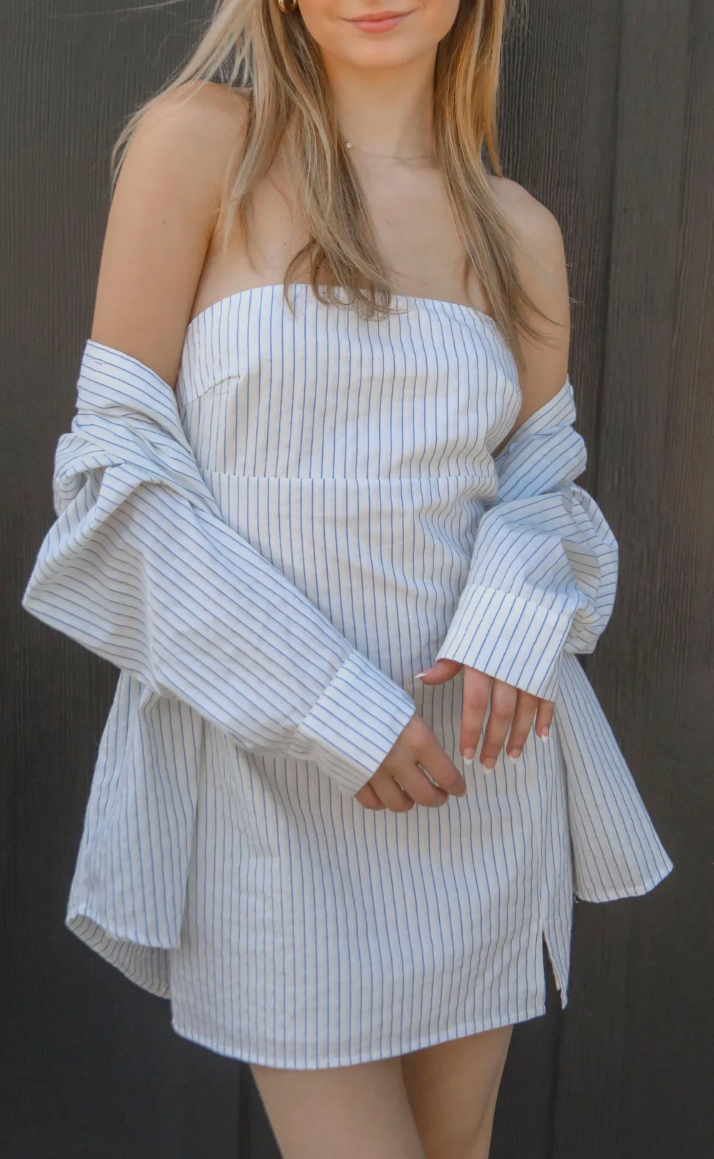 Striped Sheath Dress with Blouse