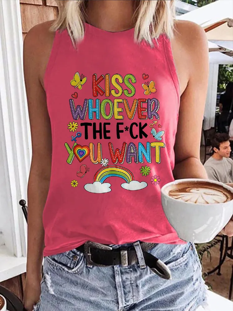 Women'S Kiss Whoever The F*Ck You Want Round-Neck Sleeveless Vest