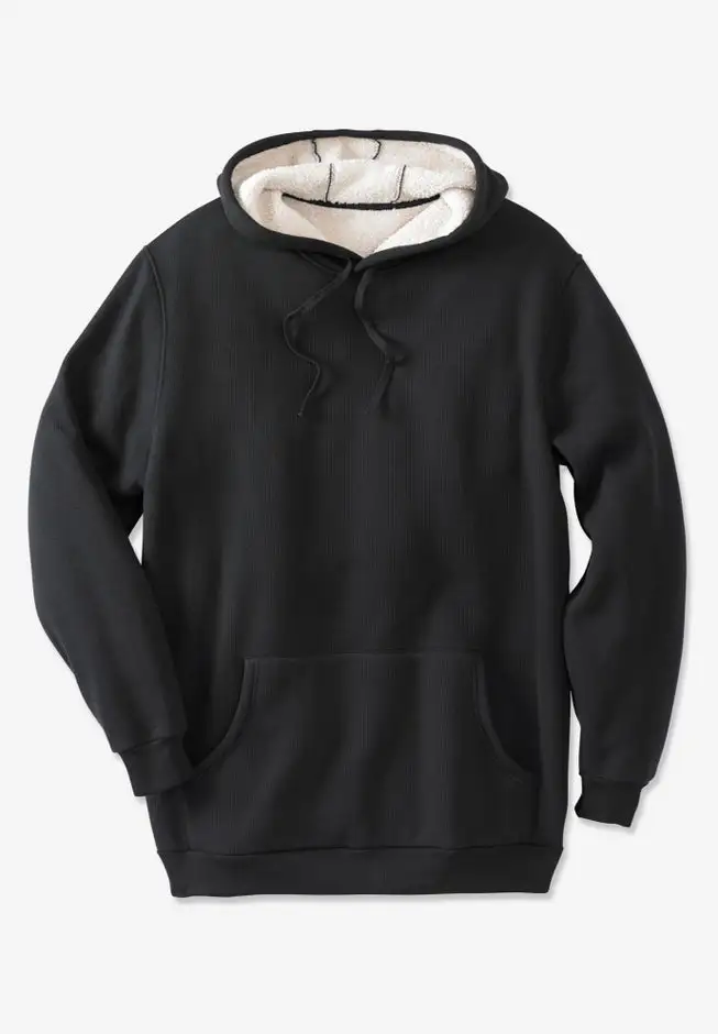 Sherpa-Lined Thermal Waffle Pullover Hoodie