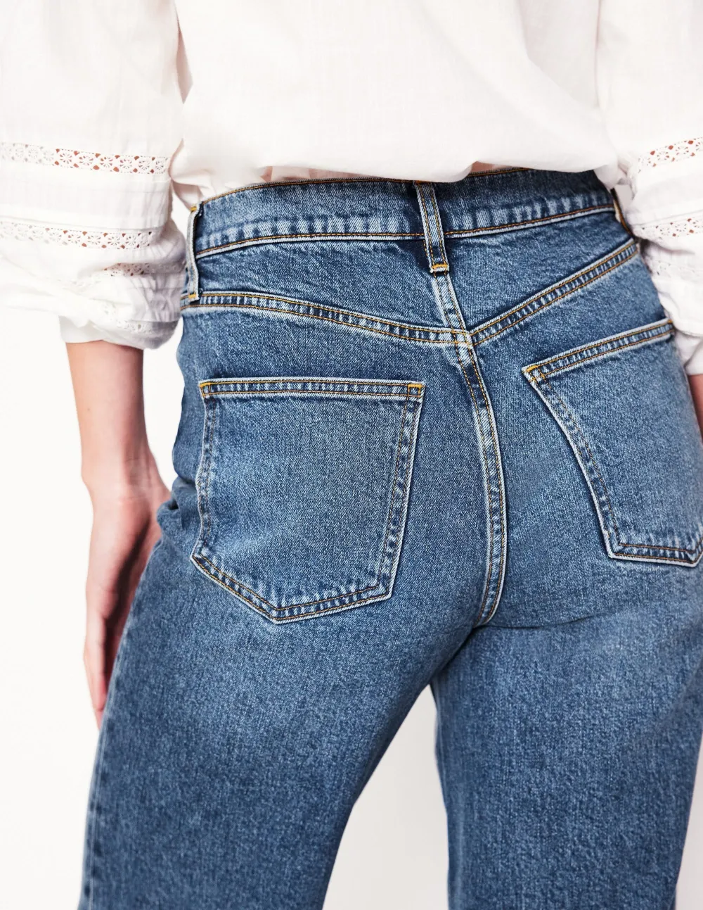 Dark Blue Mid - Rise Straight - Leg Jeans