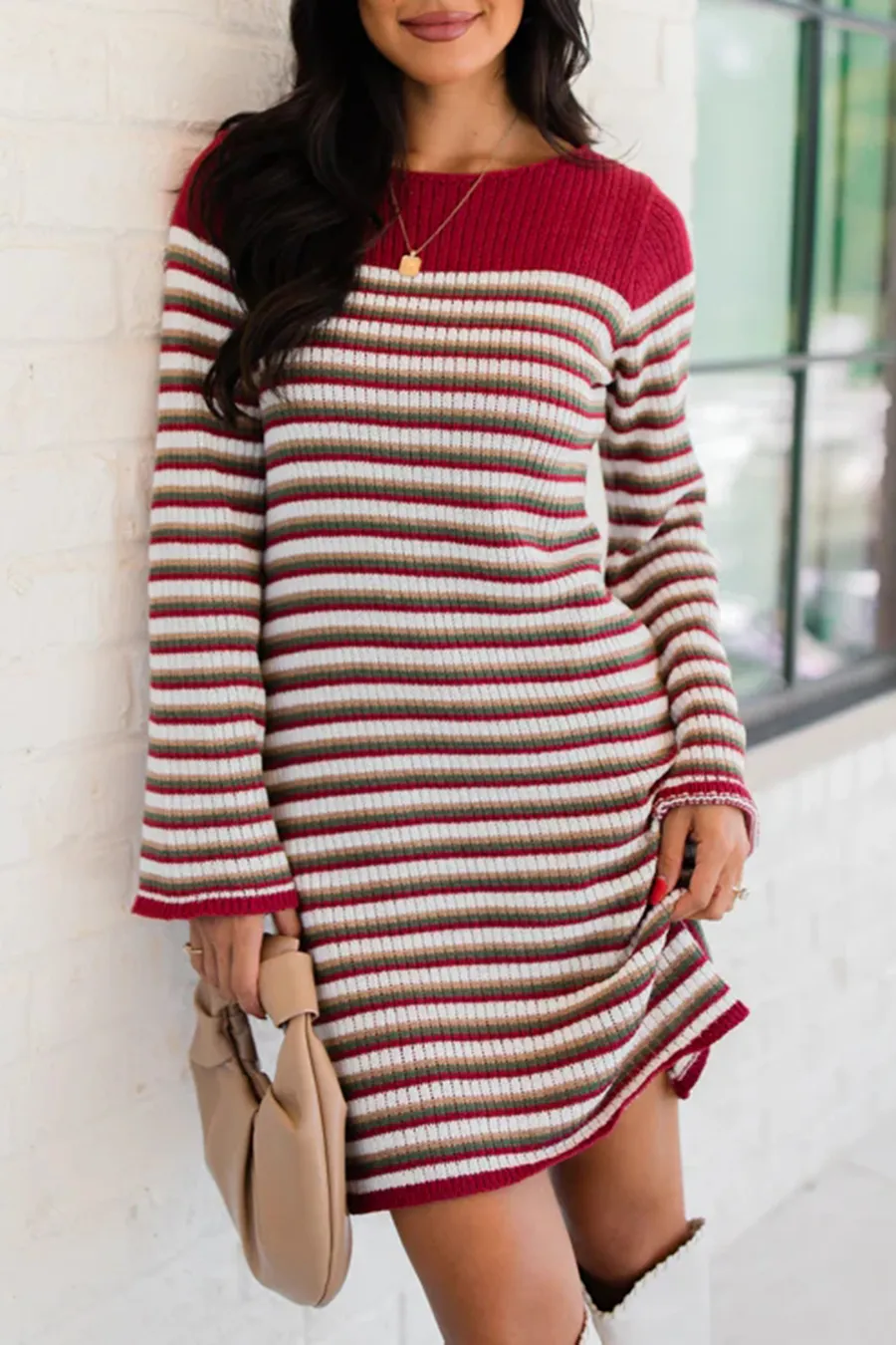 Multi Striped Knit Sweater Dress