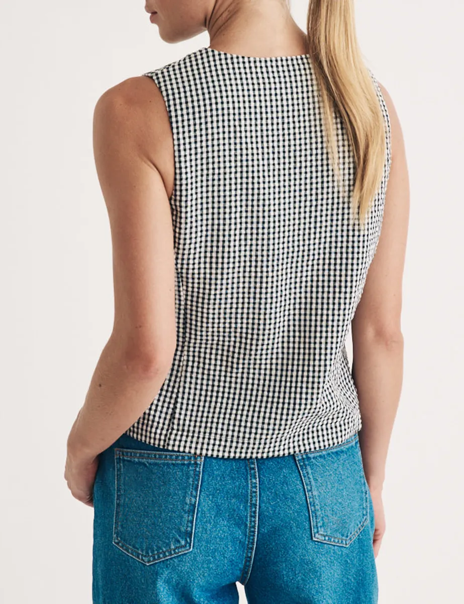 Black Gingham Tie Front Waistcoat