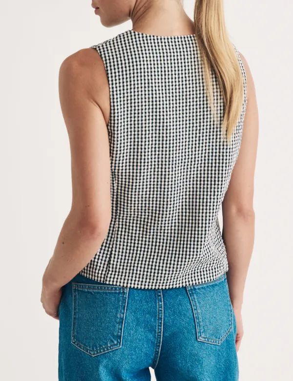 Black Gingham Tie Front Waistcoat