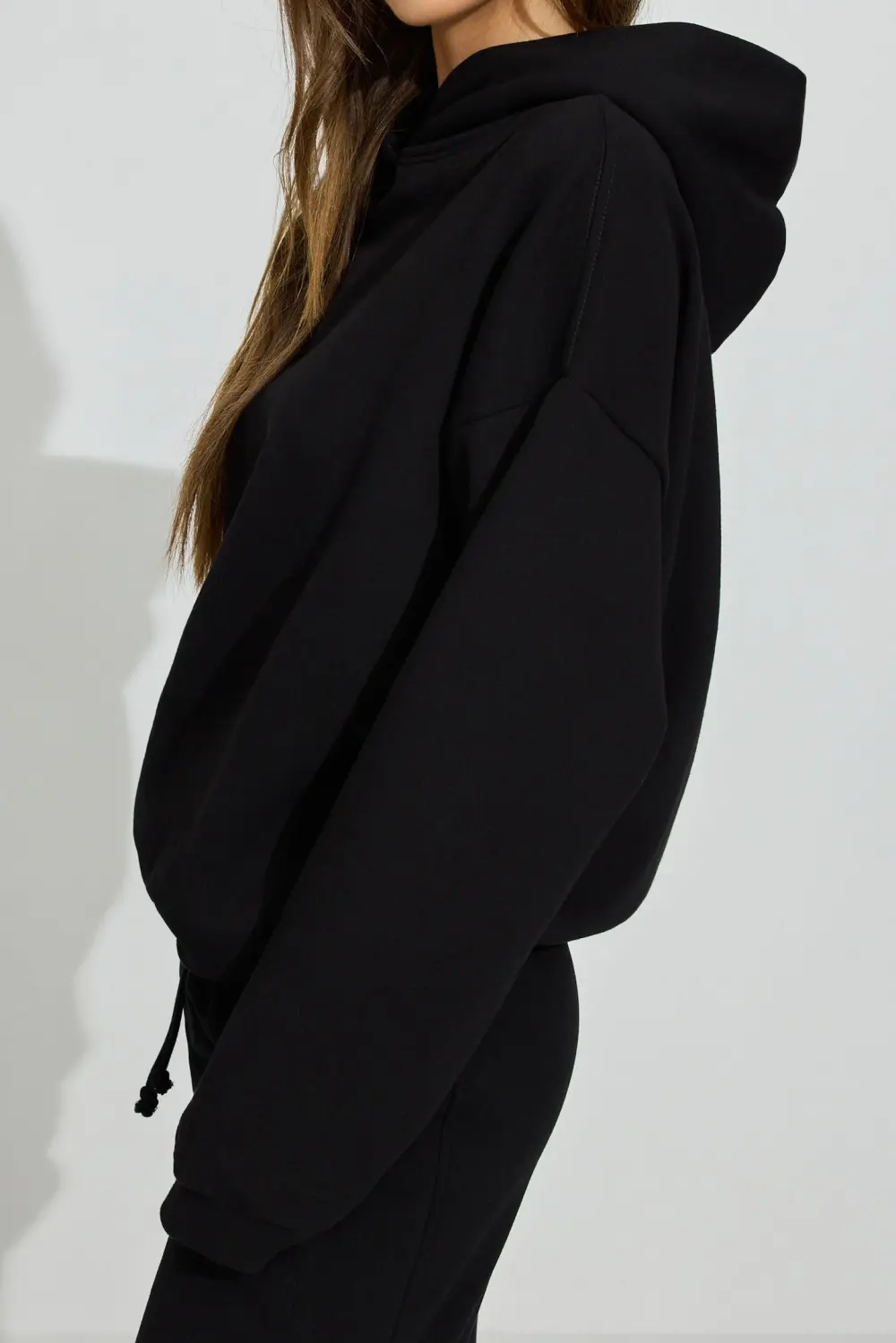 Black Cropped Hooded Sweatshirt