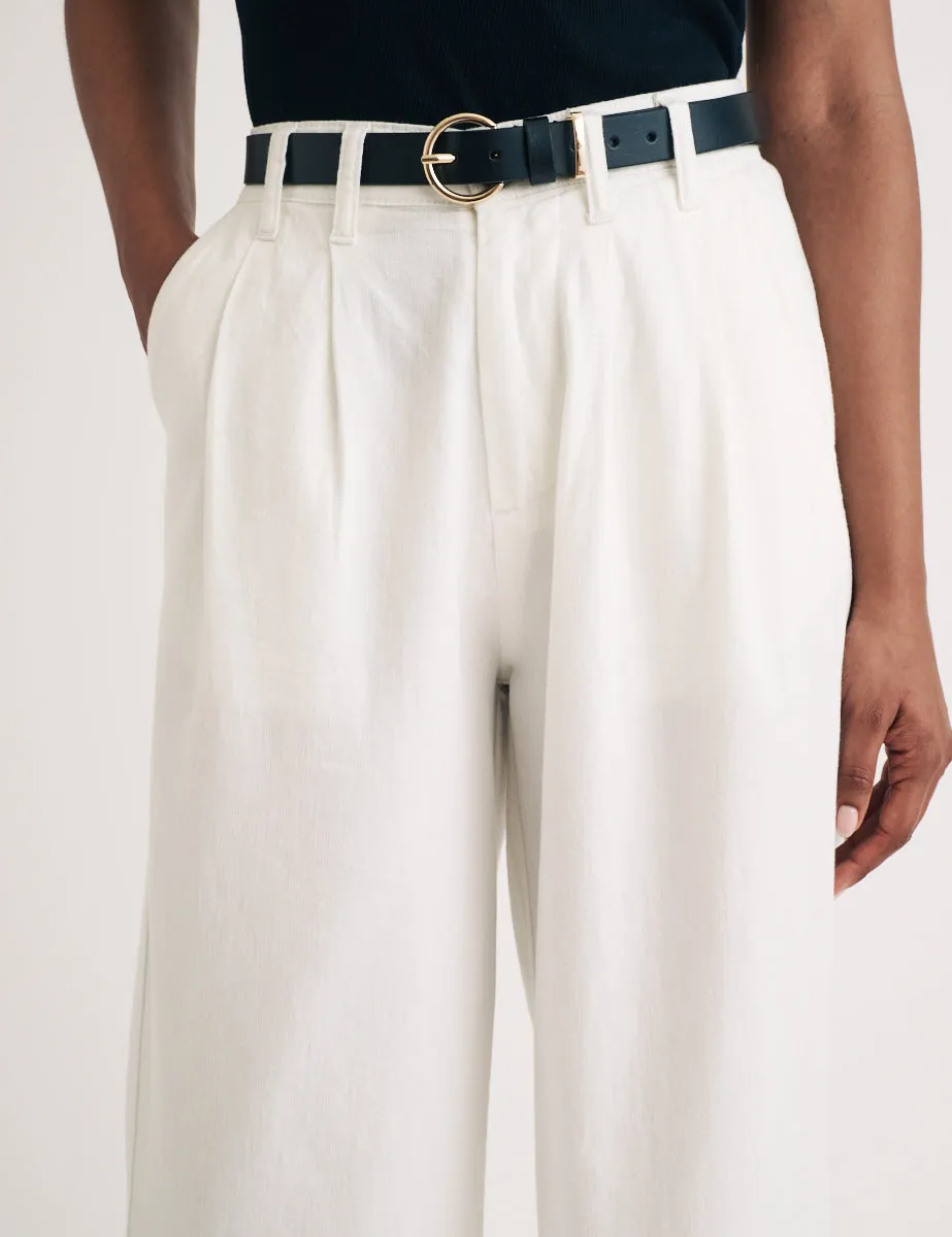 White Double Pleated Wide Leg Trousers