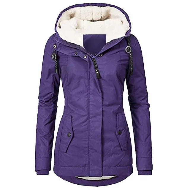 Women's Winter Warm Waterproof Parka - Full-Zip Hooded Puffer Coat