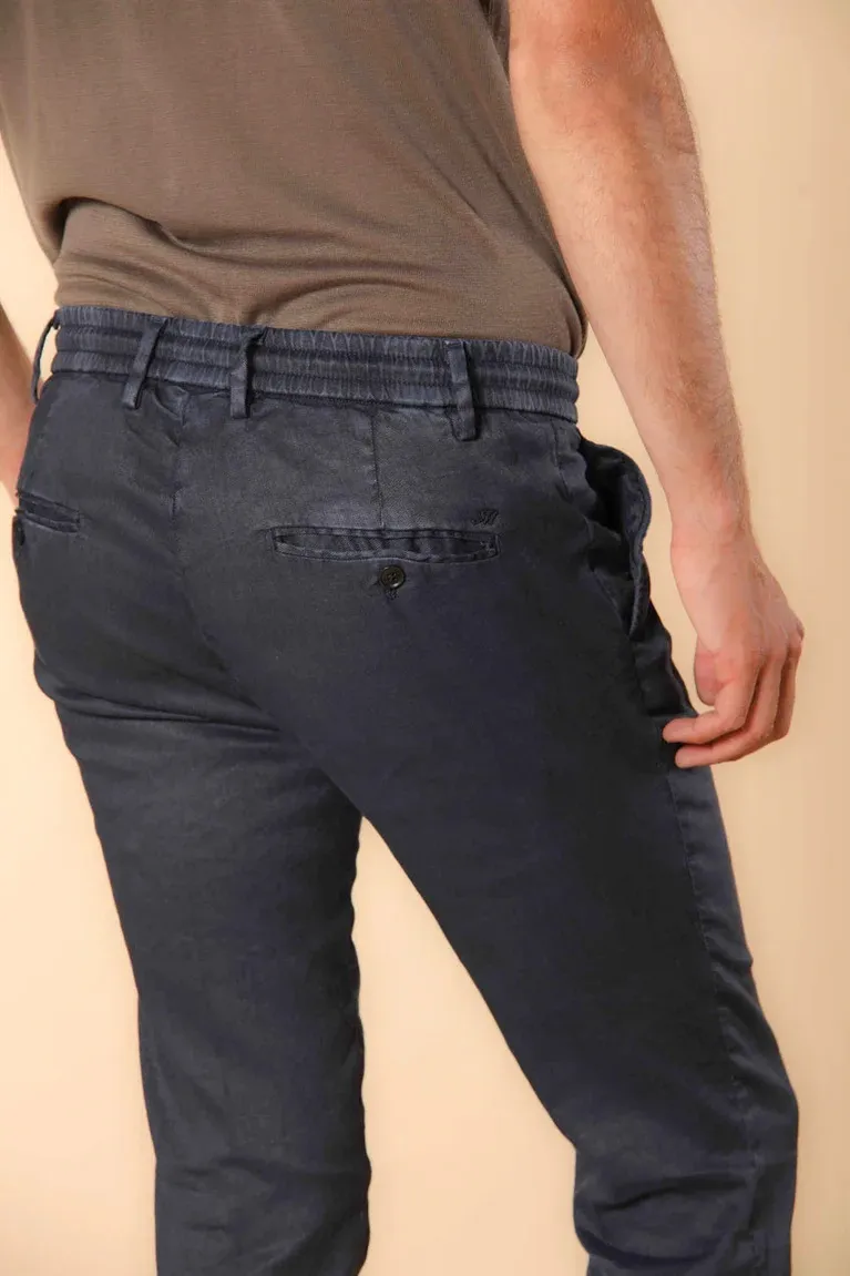 Men's Navy Blue cotton and linen slim trousers