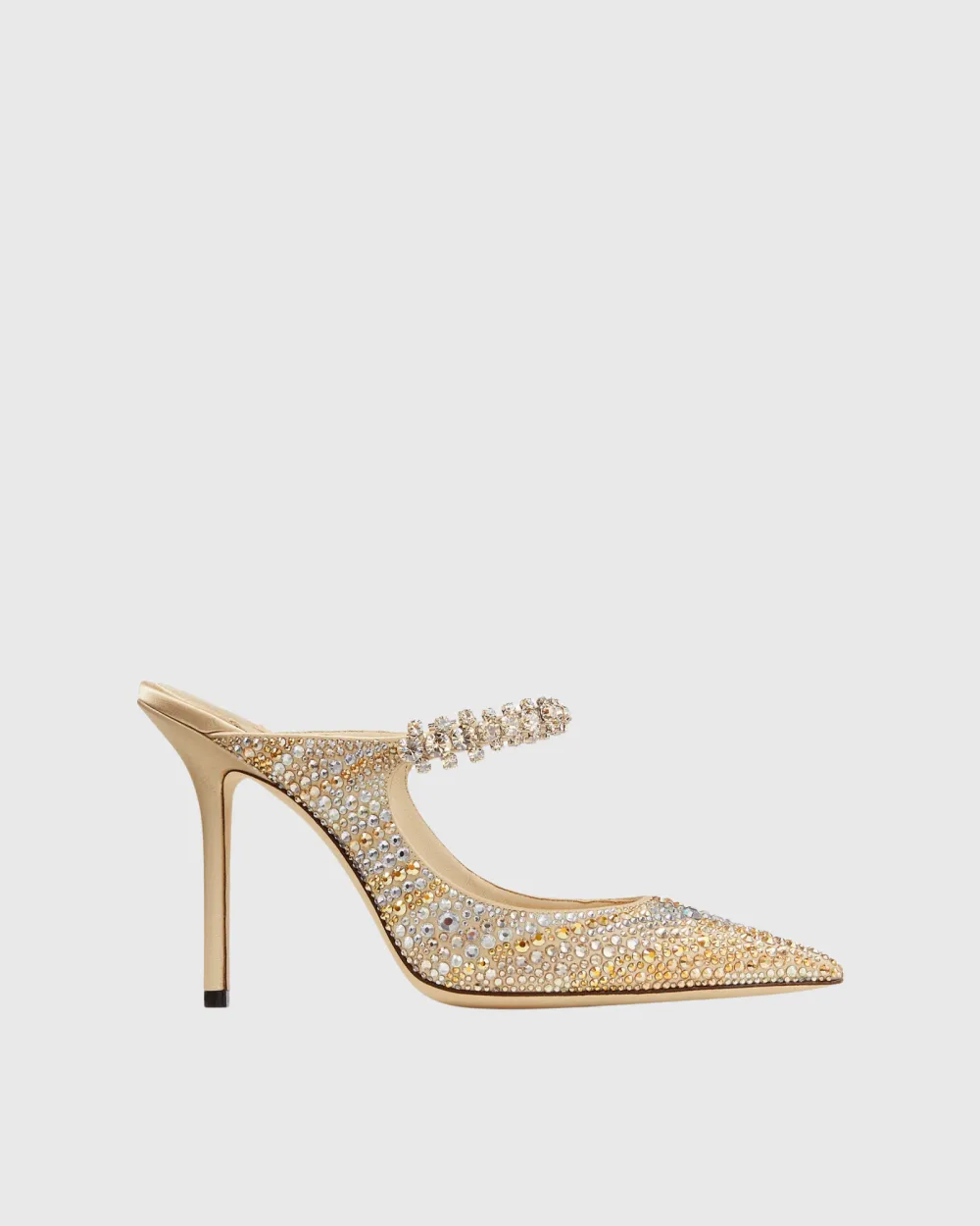 Rhinestone Strap Mules in Gold
