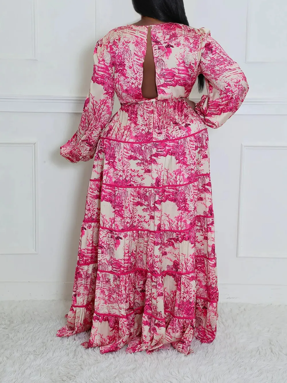 V-Neck Art Graphic Long Sleeve Dress