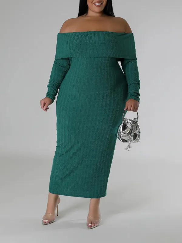 Long Sleeve Straight Neck Maxi Dress