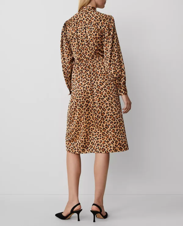 Animal Print Tie Neck Midi Dress