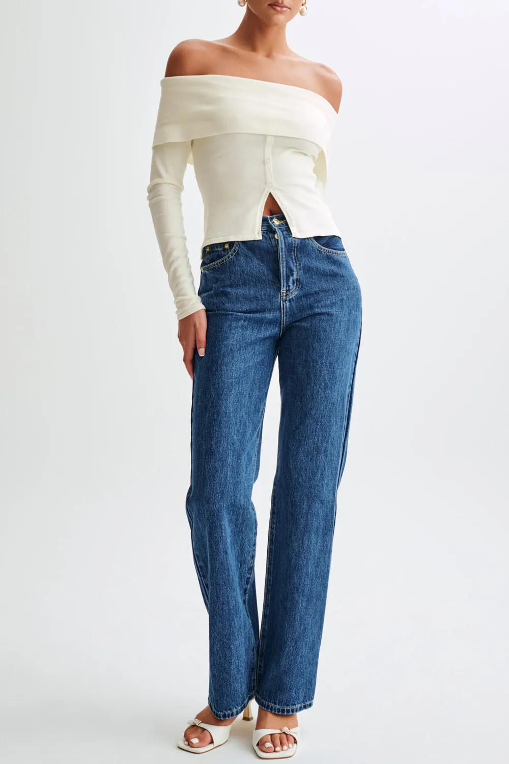 Buttoned Off Shoulder Knit Top