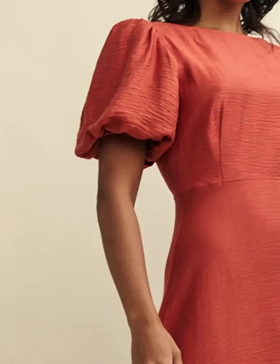 Puff Sleeve Textured Midi Dress