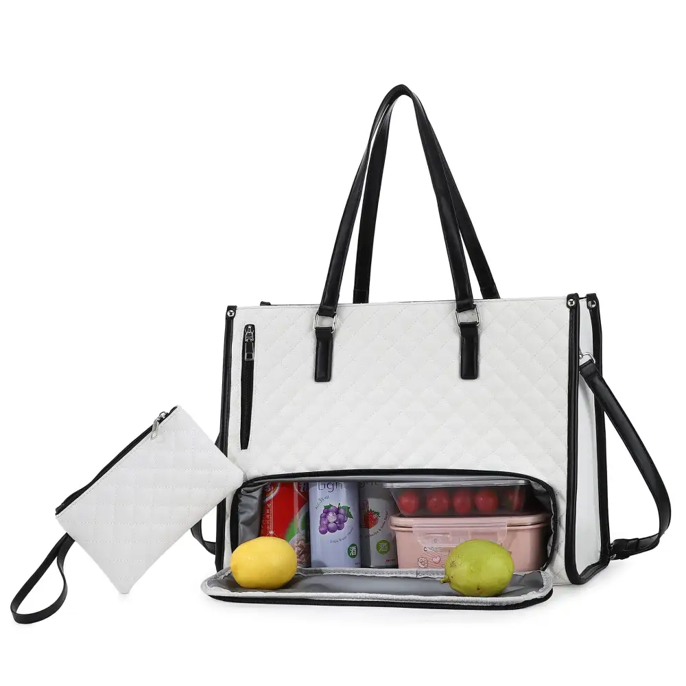 Roomy Faux Leather Quilted Lunch Tote Bag